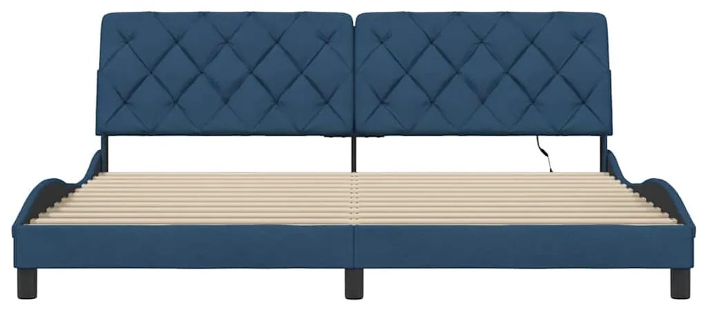 kék szövet ágykeret LED-es matrac nélkül 200 x 200 cm