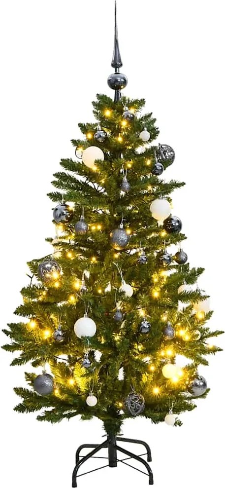 vidaXL csuklópántos műkarácsonyfa 150 LED-del és gömbökkel 120 cm