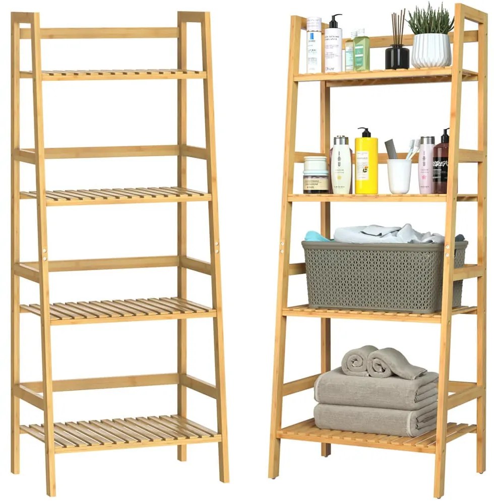 ZOJA bambusz polc, 4 polc, 48x32x123cm, barna Casaria