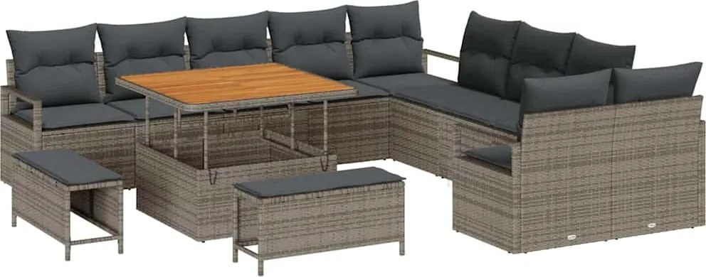 vidaXL Kerti Kanapé Szett párnával 13 pcs Szürke polirattan