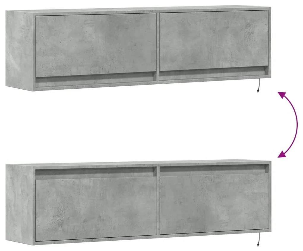 betonszürke falra szerelhető TV-szekrény LED-del 140x31x38 cm