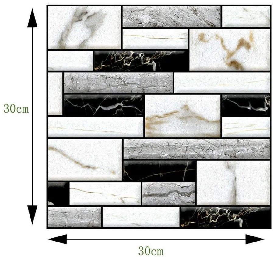3 Darab 3D Rusztikus Fehér Márvány Hatású Falpanel Öntapadós Fürdőszobában Wc-be Szobába Felragasztható Beltérre 30X30 Cm Falmatrica