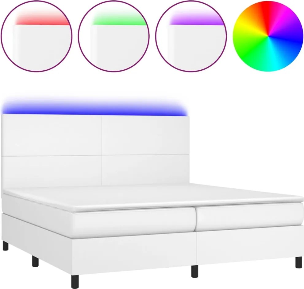 vidaXL fehér műbőr rugós ágy matraccal és LED-del 200x200 cm