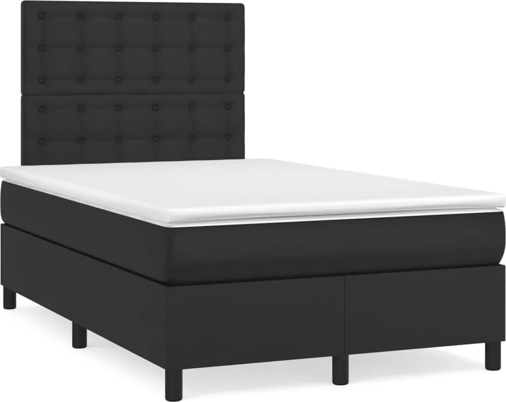 vidaXL fekete műbőr rugós ágy matraccal 120 x 200 cm