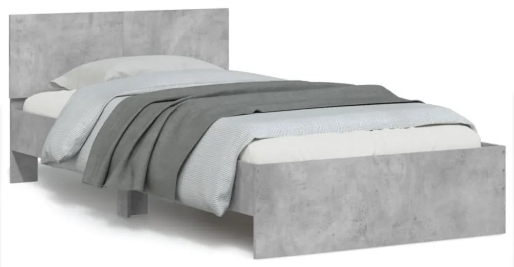 betonszürke szerelt fa ágykeret fejtámlával 100x200 cm