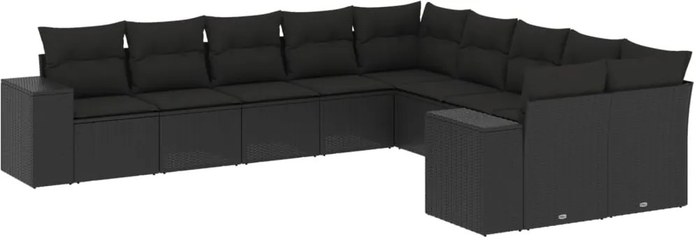 vidaXL 10 részes fekete polyrattan kerti ülőgarnitúra párnákkal