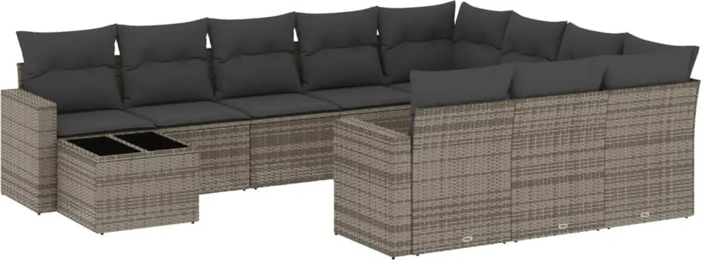 vidaXL 11 részes szürke polyrattan kerti ülőgarnitúra párnákkal