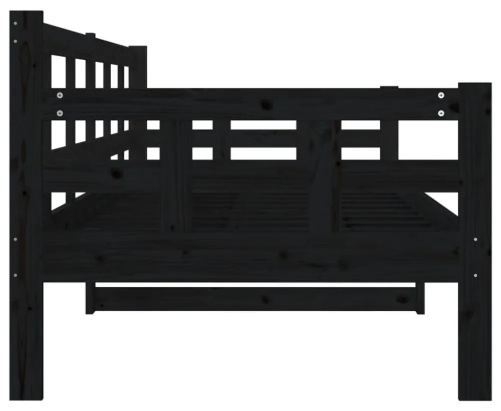 fekete tömör fenyőfa kanapéágy 80x200 cm