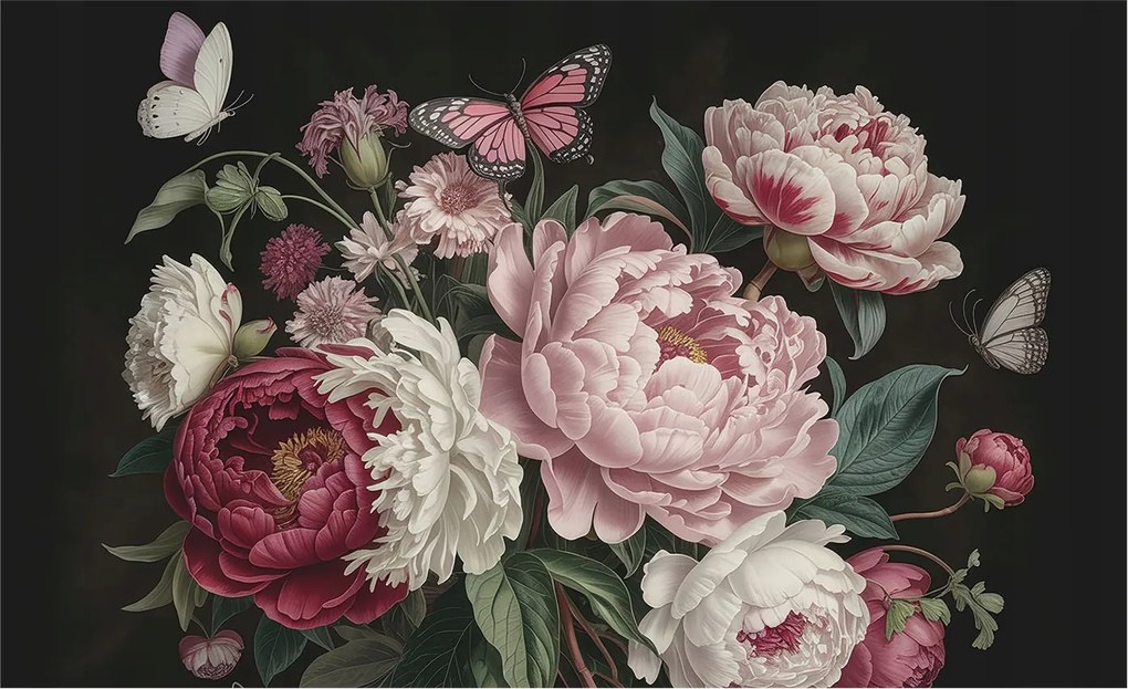 Fotótapéta Flizelin Dekoratív Iroda Bazsarózsa és pillangók 416x254 Ragasztó