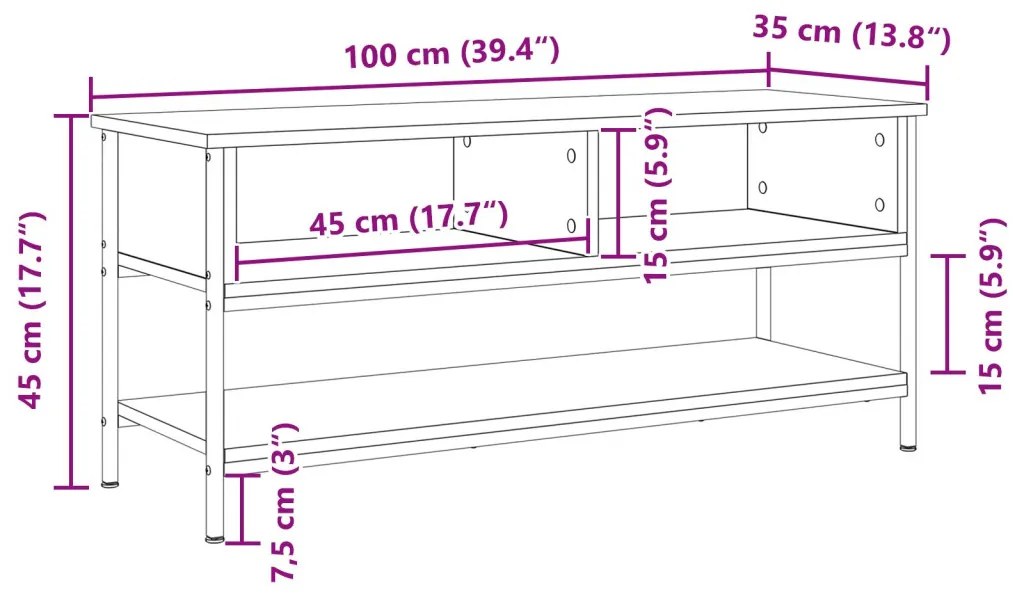 TV Szekrény Kézműves Tölgy 100x35x45 cm Műanyag és Acél