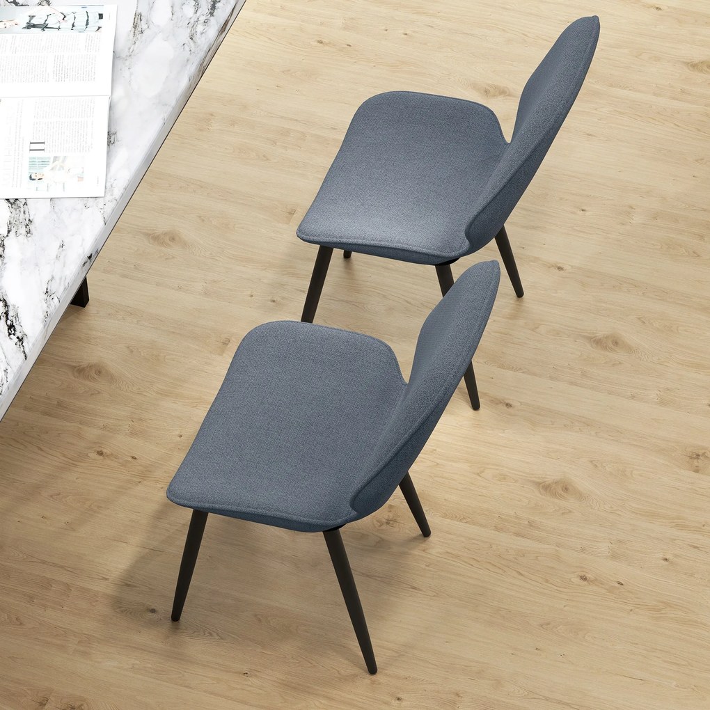 HOMCOM 2 db modern konyhai étkezőszék fém lábakkal, ívelt háttámlával és párnázott ülőfelülettel étkezőbe, hálószobába, nappaliba, szürke | Aosom