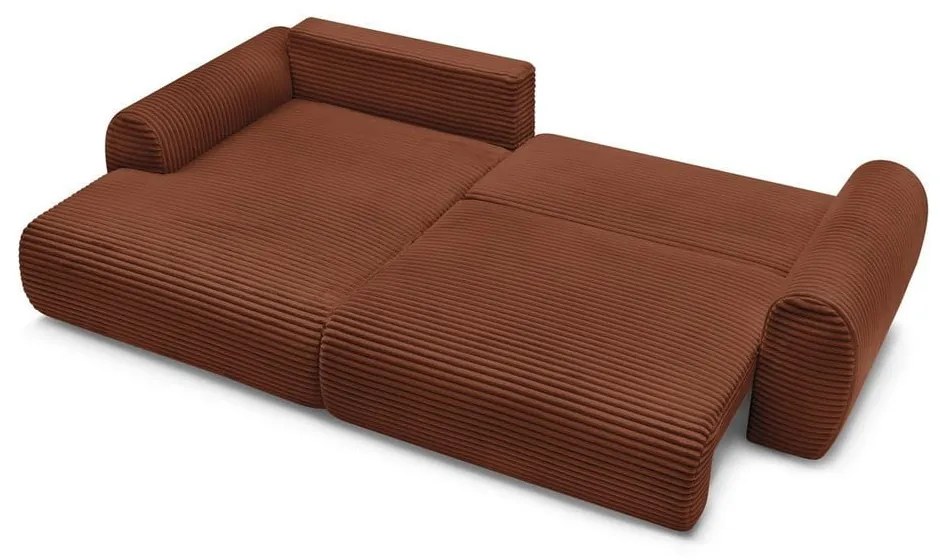 Téglavörös kordbársony kinyitható sarokkanapé (bal oldali) Lucien – Bobochic Paris