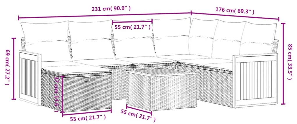 8 részes szürke polyrattan kerti ülőgarnitúra párnákkal