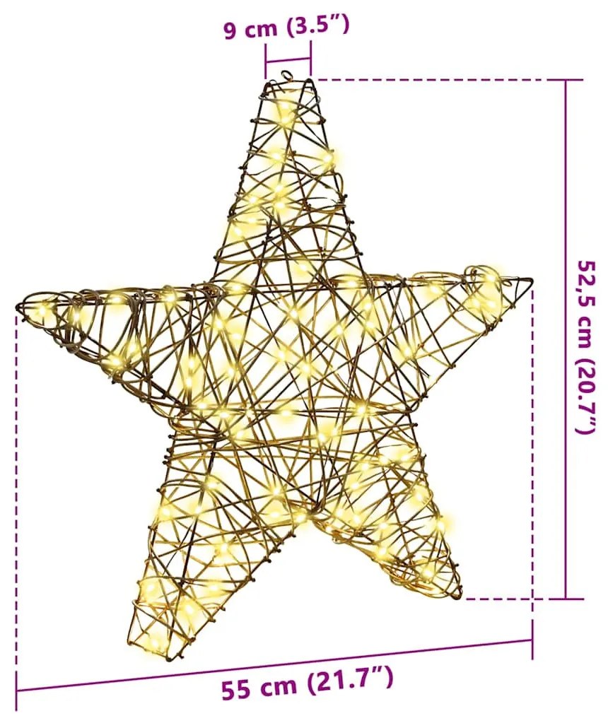 3D Csillag 50 LED-del Meleg fehér 55 x 52.5 x 9 cm Rattan