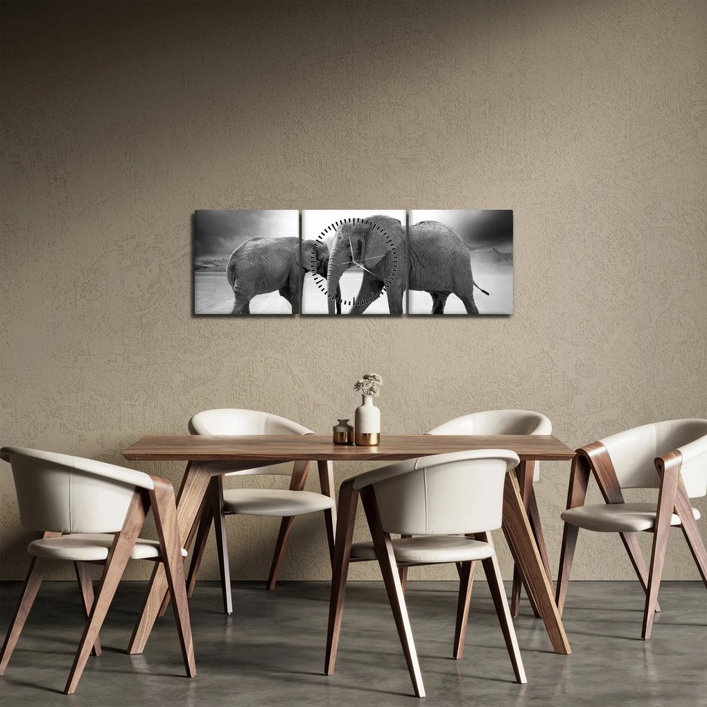 Kép - fekete fehér elefántok (órával) (90x30 cm)