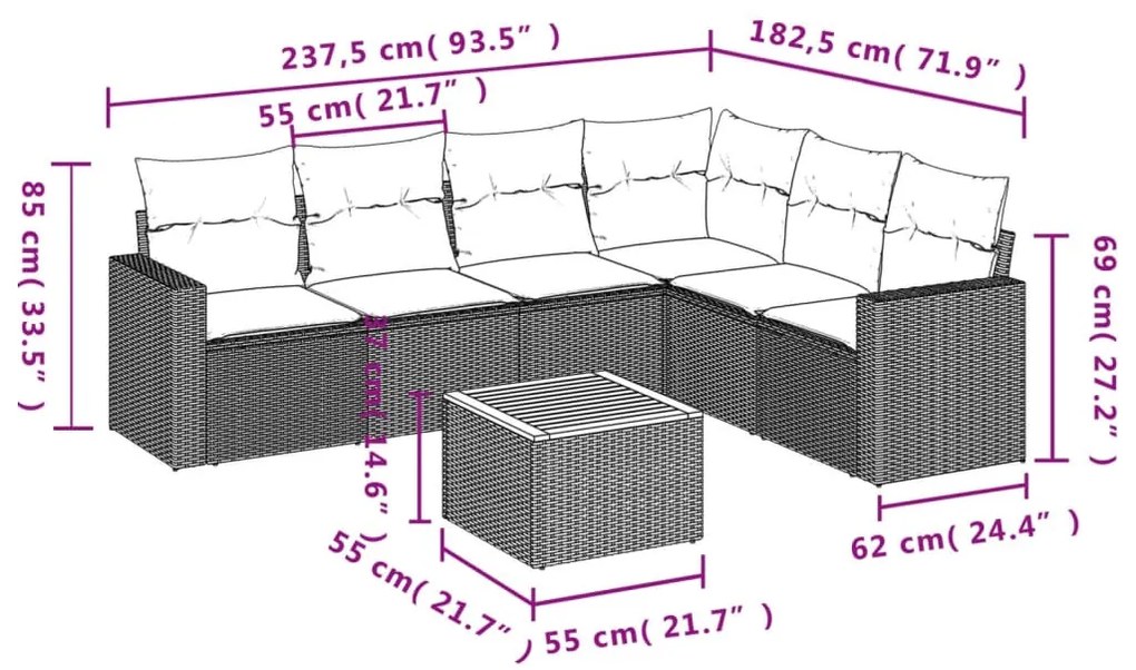 7 részes szürke polyrattan kerti ülőgarnitúra párnákkal