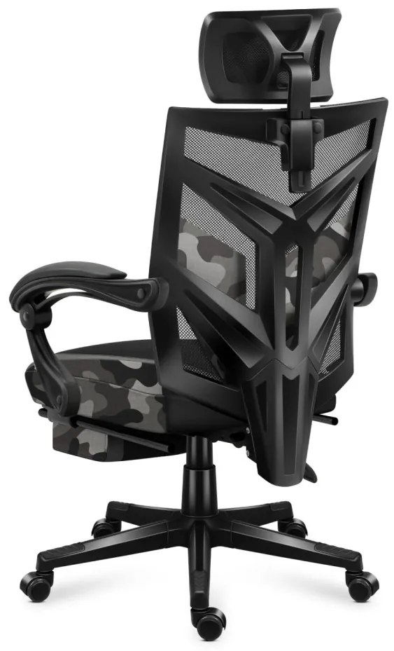 Gamer szék ergonomikus lábtartóval , fekvőtámasz, Camo