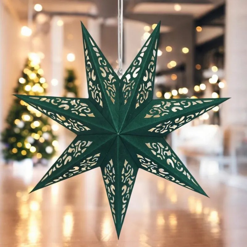 Karácsonyi papír csillag, hétágú STARLET DELUXE 45 cm, zöld