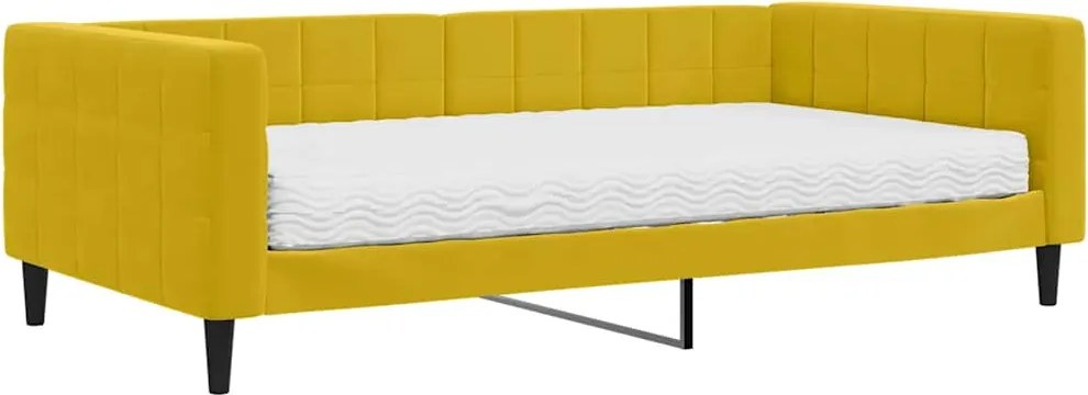 vidaXL sárga bársony kanapéágy matraccal 100 x 200 cm