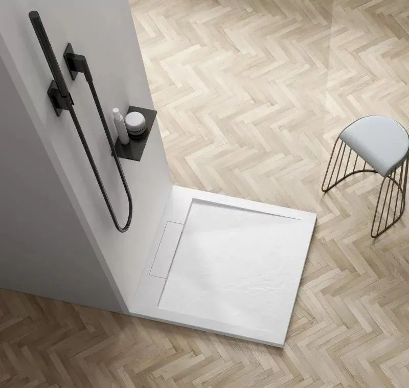 Zuhanytálca - kőhatású, strukturált pala - kompozit ásvány - Viva ES - matt fehér - 90 x 90 x 3 cm