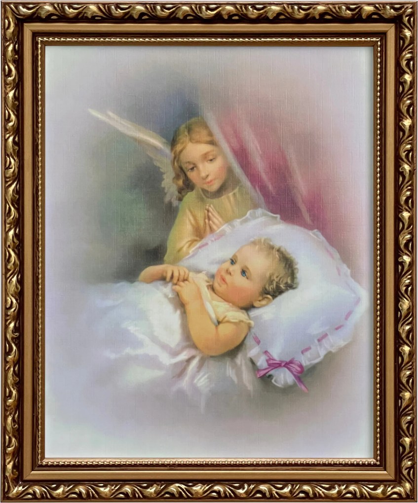 Vászonkép 29x24 Őrangyal Arany Angyal Díszített Keresztelő Ajándék Keret
