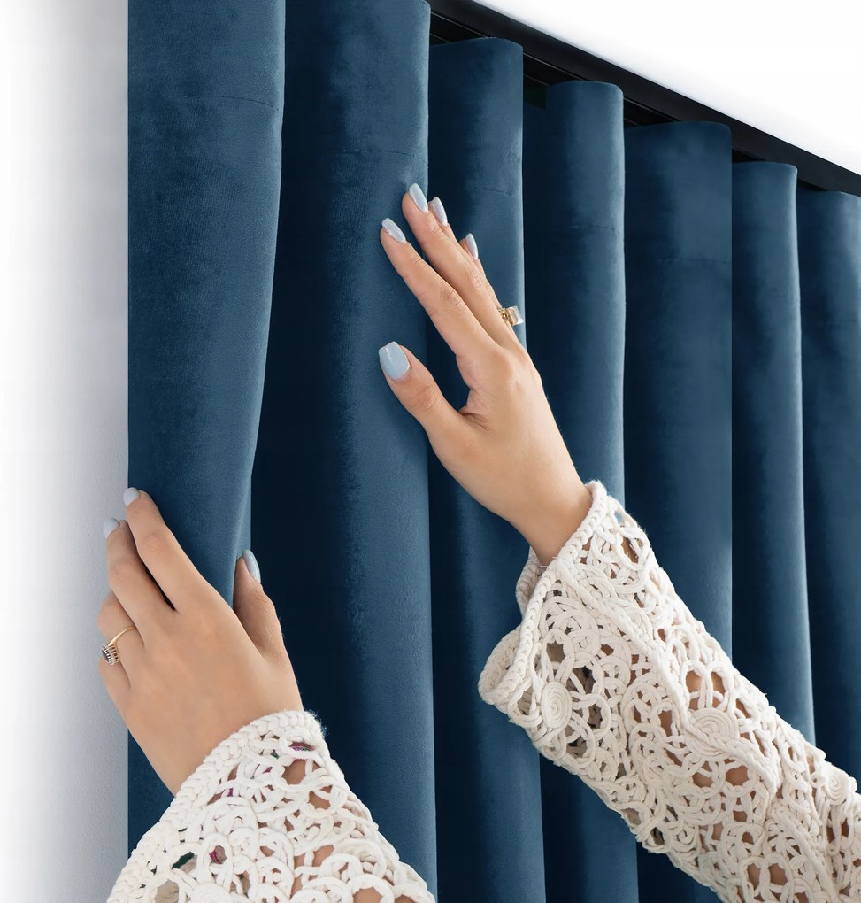 Filumi Velvet függöny matt wave szalag Sötétkék 200x280