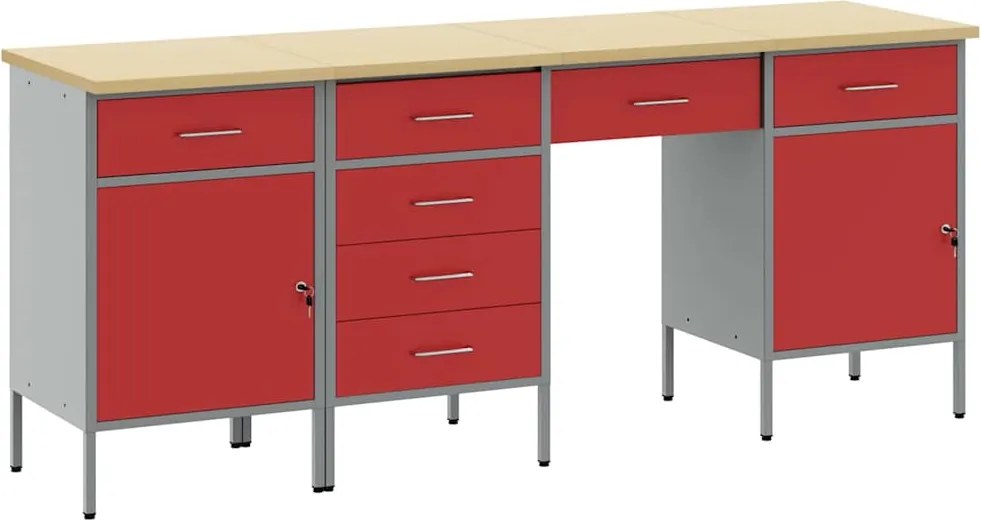 vidaXL Munkaszekrény 4 pcs Piros 200 x 55 x 85 cm Műszaki fa és acél