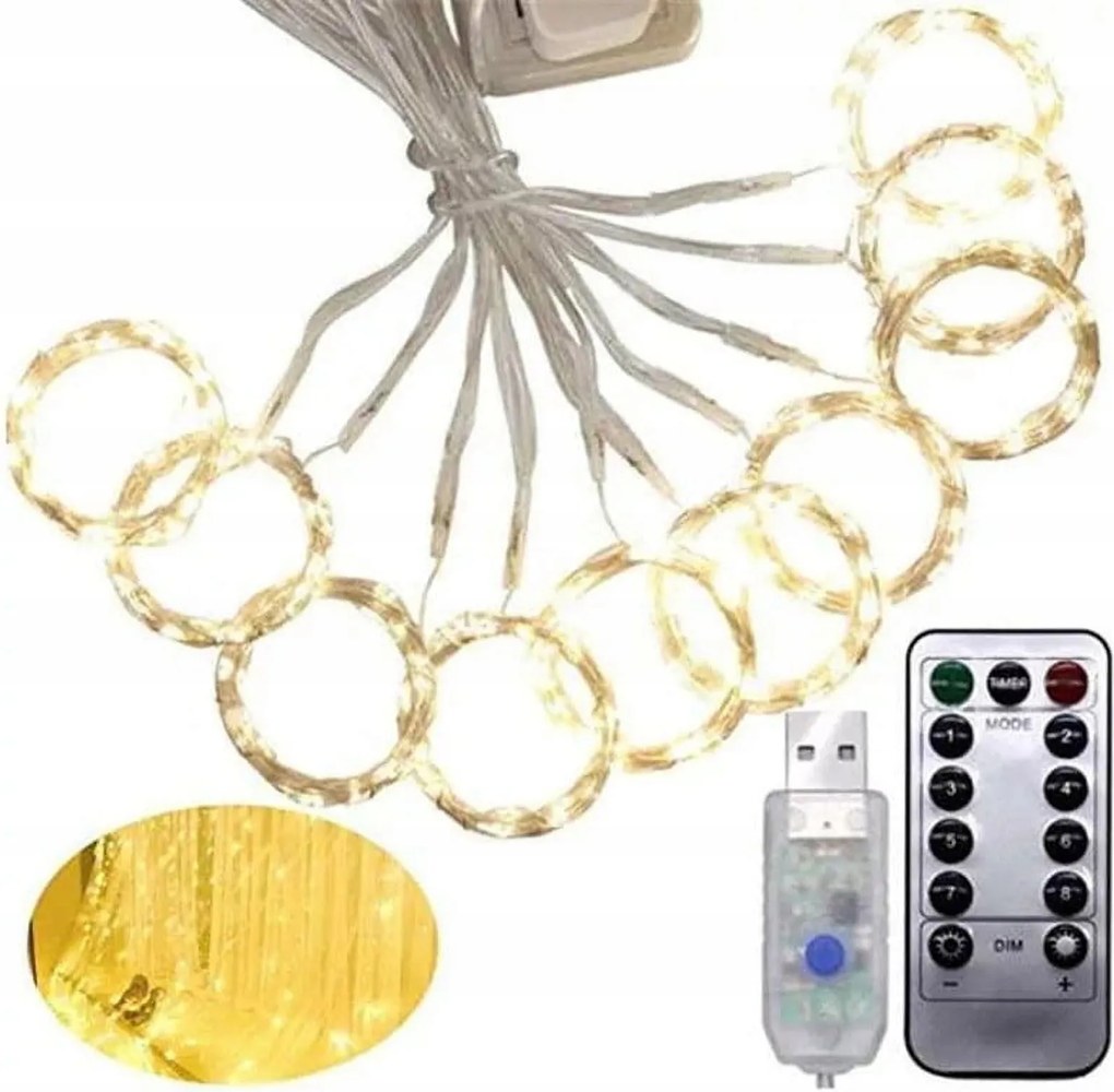Led Fényfüggöny Usb 12W 300LED fényfüzér dekoráció