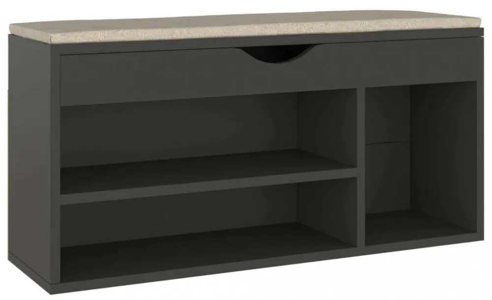 szürke szerelt fa cipőtároló pad párnával 104 x 30 x 49 cm