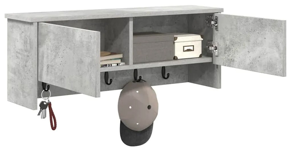 Fali Kabáthorog polcokkal Beton szürke 80 x 20 x 30 cm Faanyag