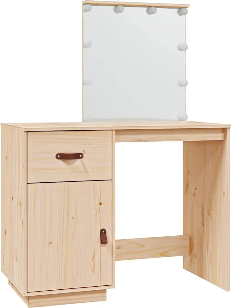 vidaXL tömör fenyőfa fésülködőasztal LED-del 95 x 50 x 133,5 cm