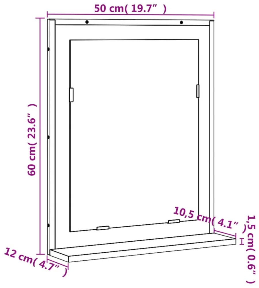 füstölt tölgy szerelt fa fürdőszobai tükör polccal 50x12x60 cm