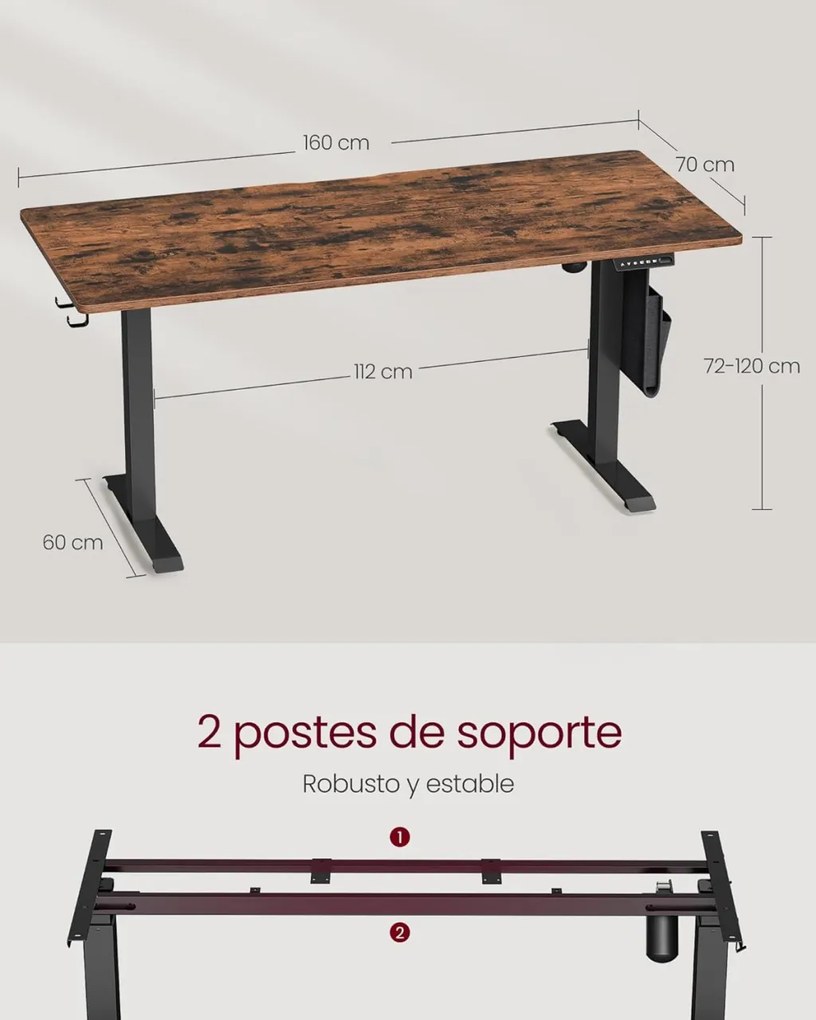 Elektromosan állítható íróasztal 70 x 160 x (72-120)cm