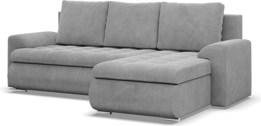 Tokio sarokkanapé, 2 ágyneműtartóval, kordbársony, jobboldali, szürke