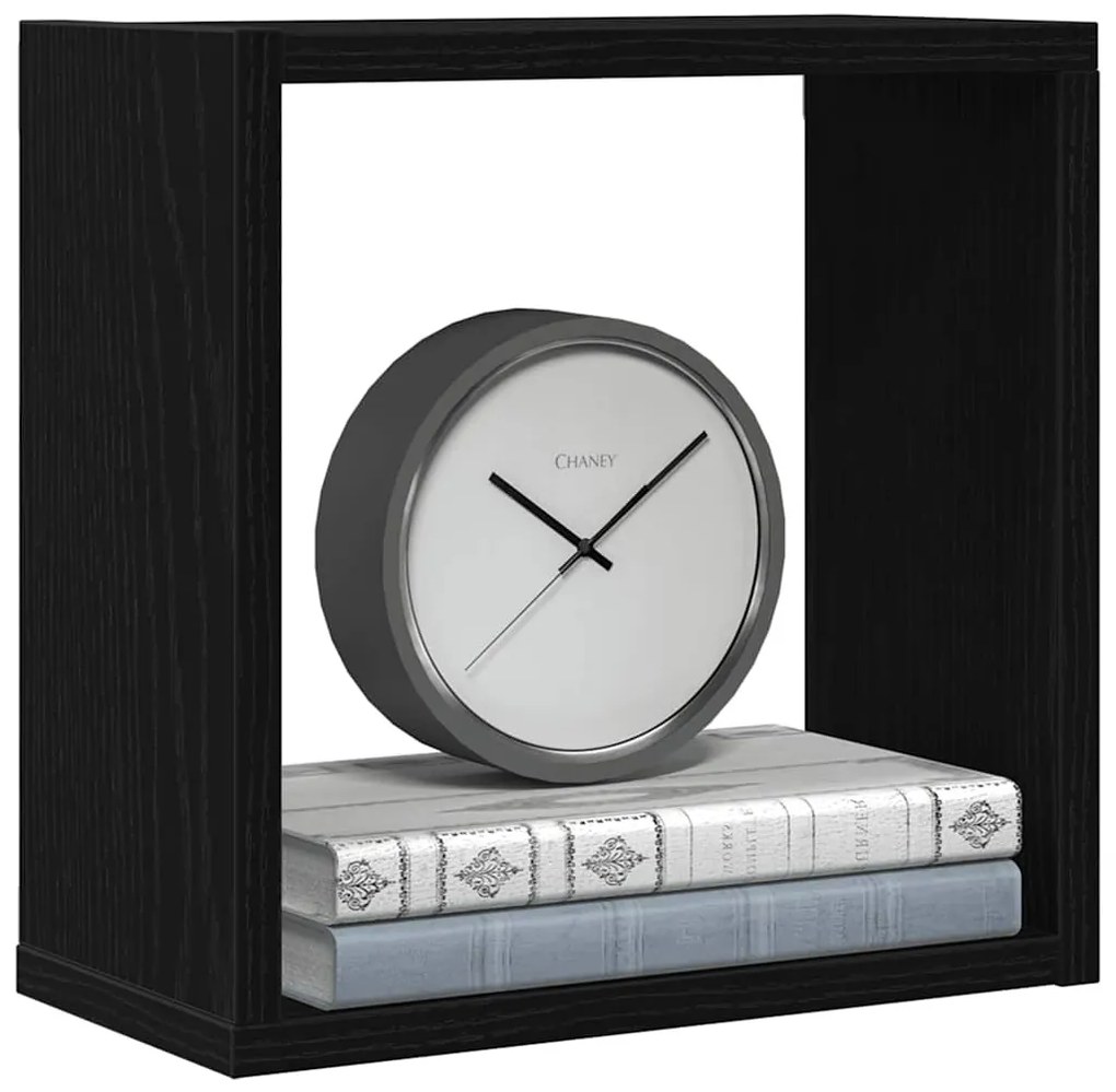 6 db fekete tölgyszínű szerelt fa fali kockapolc 30x15x30 cm