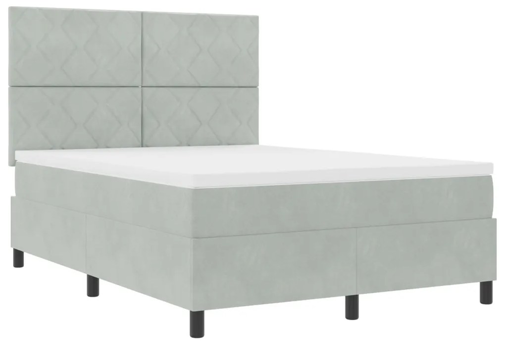 Boxspring Ágy Mattal & LED Fény Szürke 140x200 cm Bársony