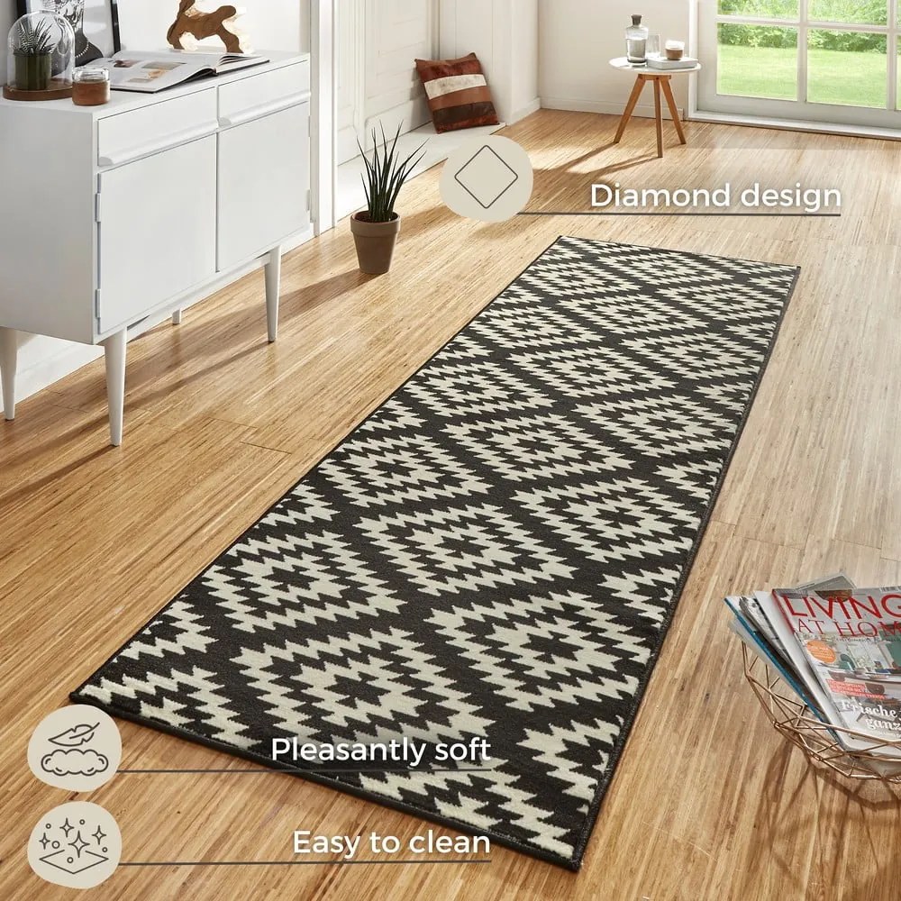 Basic Nordic fekete-fehér futószőnyeg, 80 x 200 cm - Hanse Home