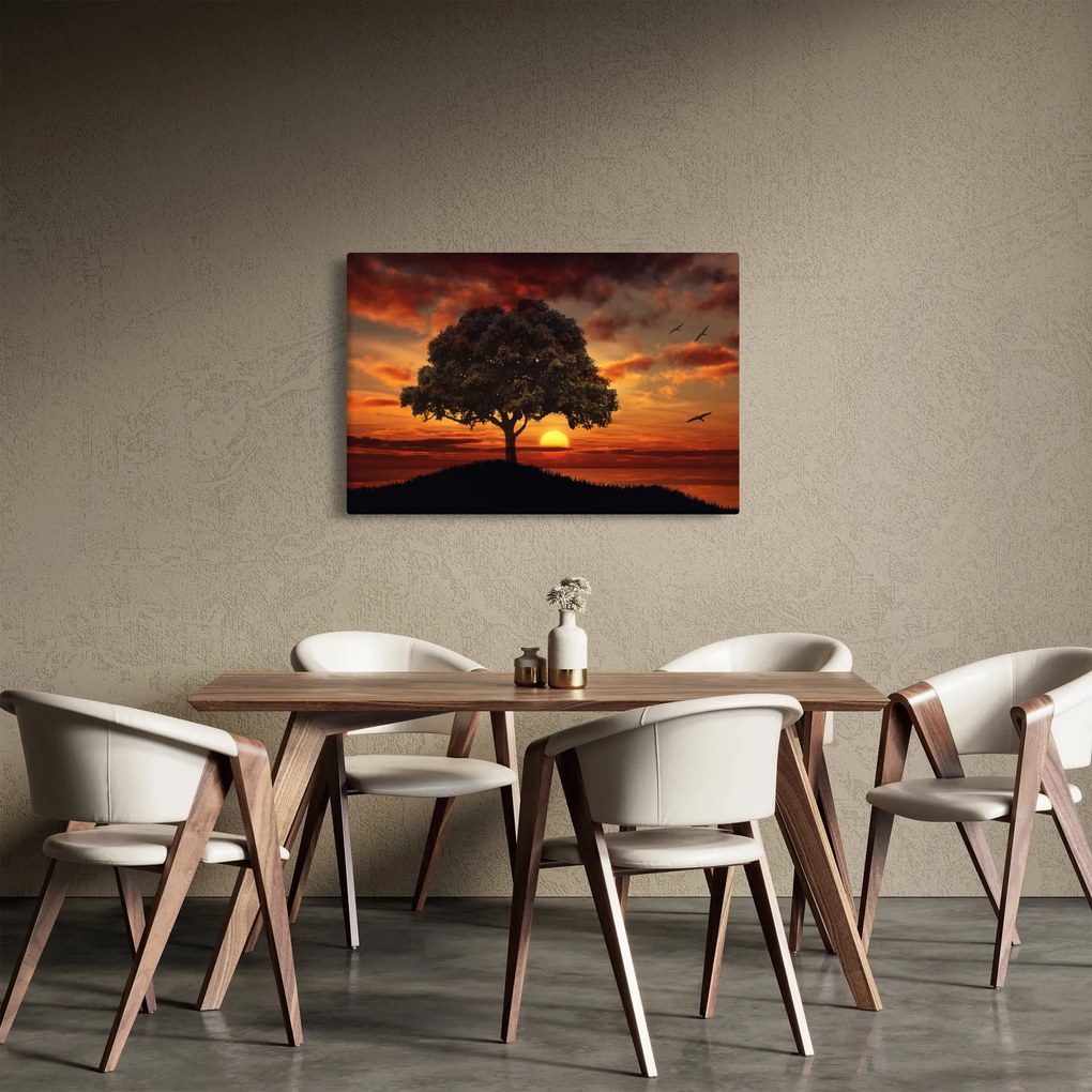 Fa képe naplementével (90x60 cm)