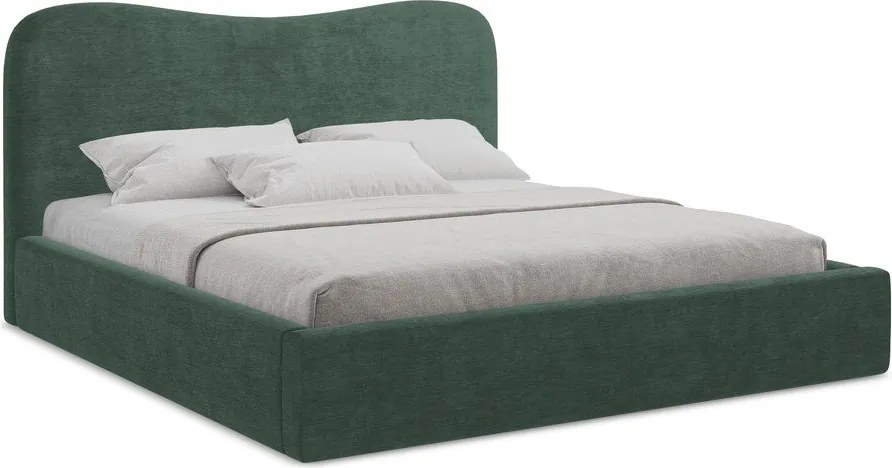 Zöld kárpitozott ágyneműtartós franciaágy ágyráccsal 180x200 cm Kahai – Makamii