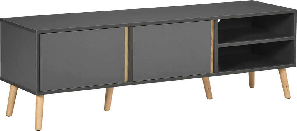 HOMCOM TV Állvány TV Pad 55 hüvelykes TV-hez Északi Stílus 2 Ajtóval 2 Polccal Kábeltartóval 150 x 35 x 45 cm Sötétszürke | Aosom