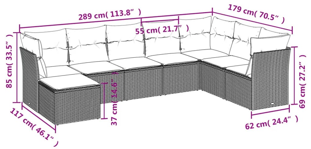 8 részes bézs polyrattan kerti ülőgarnitúra párnával