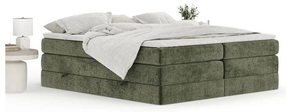 Sötétzöld ágyneműtartós boxspring ágy ágytámla nélkül 180x200 cm Juniper – Maison de Rêve