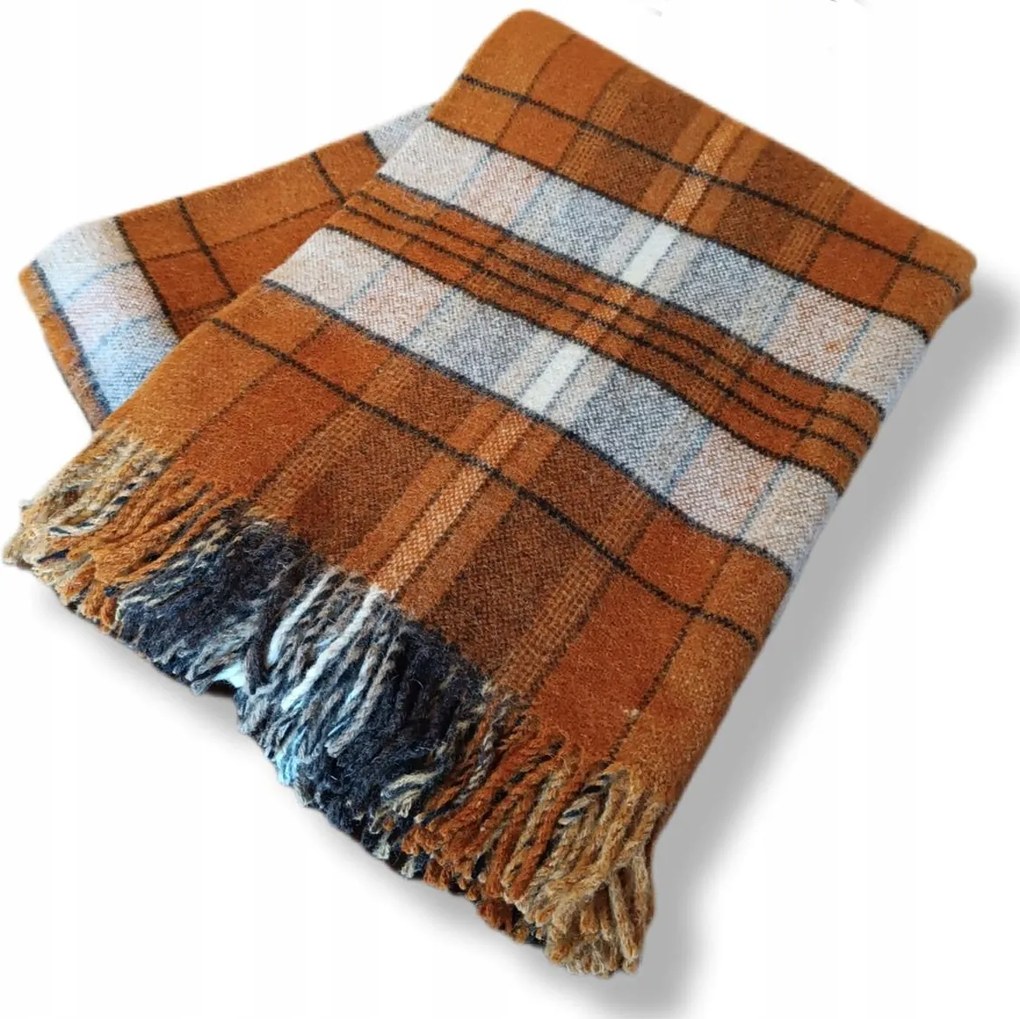 Gyapjú takaró rojtokkal 150x200 gyapjú lengyel kockás mézbarna