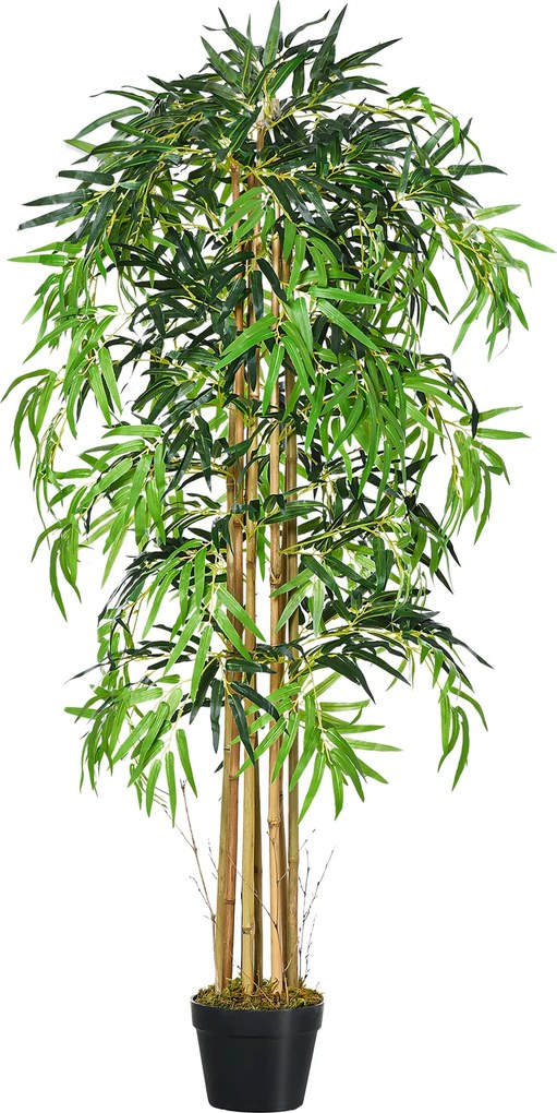Outsunny 150 cm Magas Műanyag Bambusz Növény Cserépben - Realisztikus Dekoratív Műnövény Otthonra, Kertbe, Irodába Ø18x150 cm Zöld | Aosom