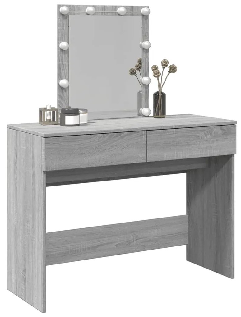 szürke sonoma színű fésülködőasztal LED-del 100 x 40 x 130 cm