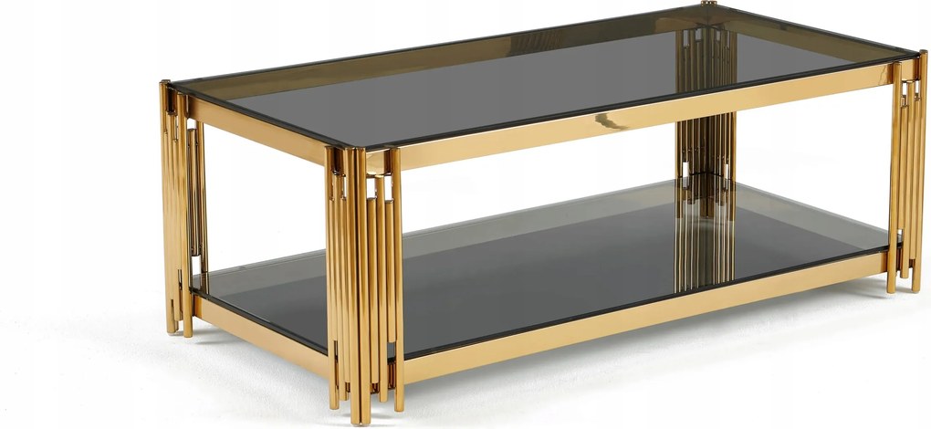 Dohányzóasztal Téglalap alakú 120x60cm edzett üveg, arany fém váz