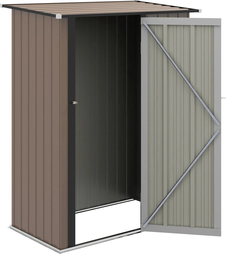 Outsunny Kerti Sátor 1,07 m² 142x84x189 cm Fém Külső Sátor Zárható Ajtóval és Levízvezető Lyukkal Eszköz Tárolásához Barna | Aosom