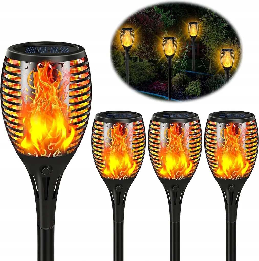 4x Napelemes Kerti Lámpa Fáklya Led Láng Kerti Lámpa Készlet