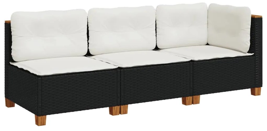 vidaXL fekete 3 személyes polyrattan kerti kanapé párnákkal