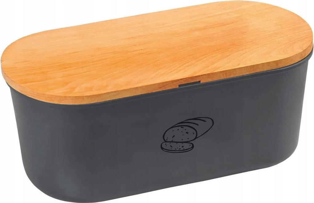 Műanyag kenyértartó vágódeszkával, matt szürke, ovális